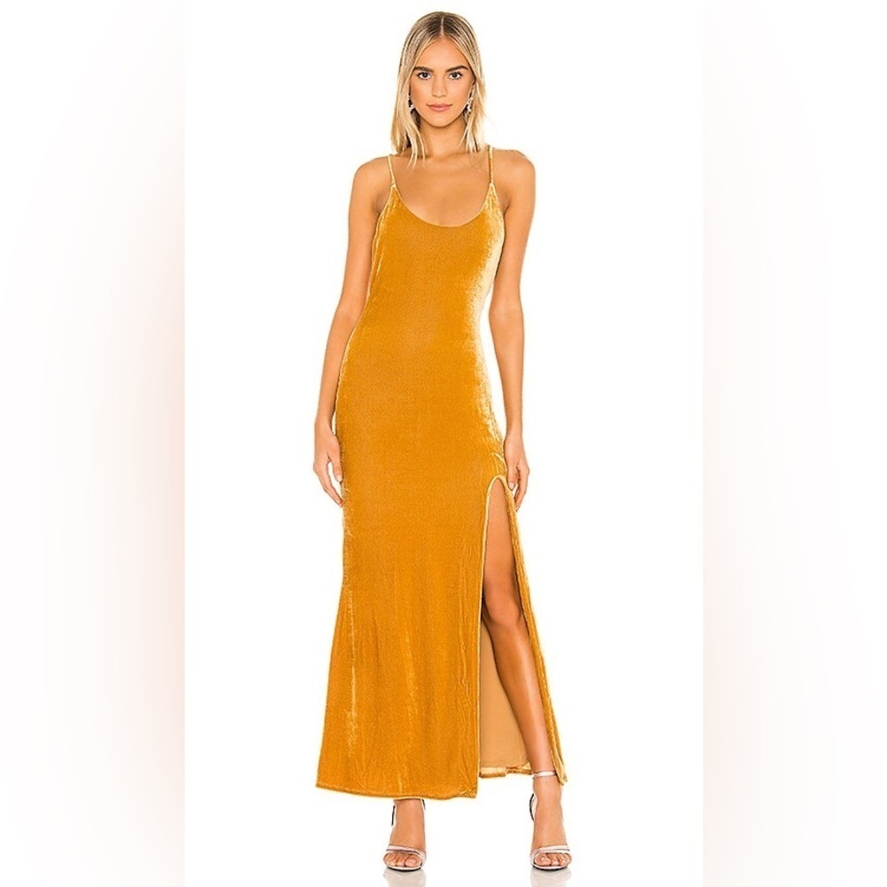 Lovers + Friend Sz XXS Lina Mustard Velvet Maxi Dress